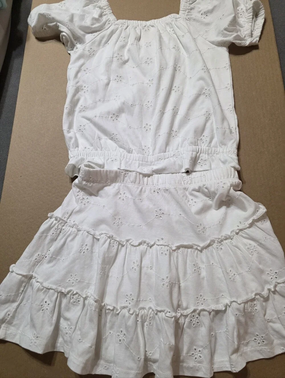 Cat & Jack White Eyelet Cropped Top and Tiered Skirt Set